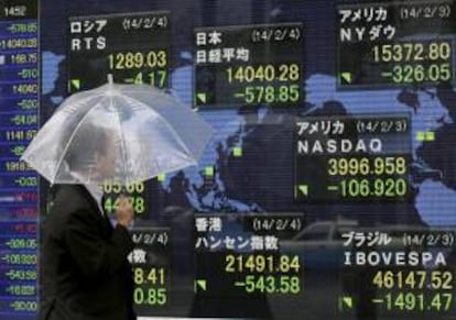 Un hombre observa la información bursátil en una pantalla en Tokio. EFE/Archivo