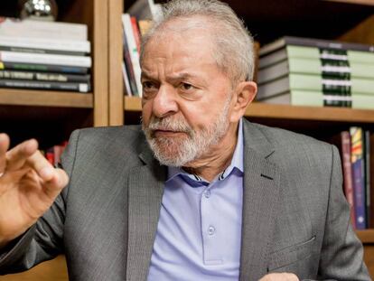 Lula da Silva, during his interview with El PAÍS, in his office in São Paulo.