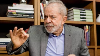 Lula da Silva, during his interview with El PAÍS, in his office in São Paulo.