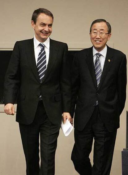 Rodríguez Zapatero y Ban Ki-moon, en La Moncloa.