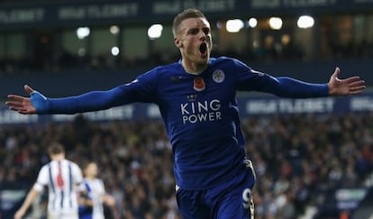 Vardy celebra su gol al West Bromwich Albion.