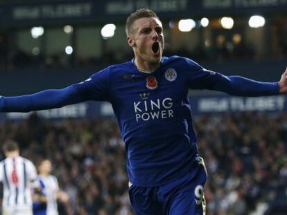 Vardy celebra su gol al West Bromwich Albion.