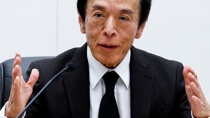 Bank of Japan Governor Kazuo Ueda gestures as he speaks during a press conference after a policy meeting at BOJ headquarters, in Tokyo, Japan March 19, 2024.