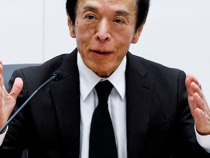 Bank of Japan Governor Kazuo Ueda gestures as he speaks during a press conference after a policy meeting at BOJ headquarters, in Tokyo, Japan March 19, 2024.