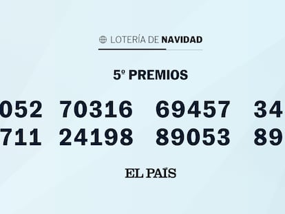 Quintos premios de la Lotería de Navidad: 92052, 70316, 26711, 24198, 69457, 89053, 34345 y 89109