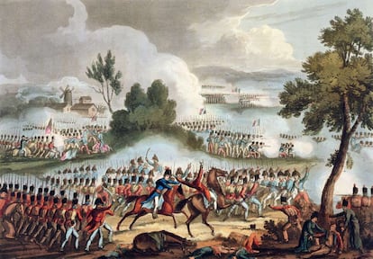 Ilustración de Thomas Sutherland que representa al ejército británico durante la batalla de Waterloo el 18 de junio de 1815.