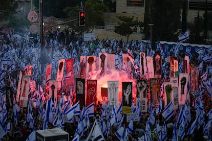 Manifestación frente al Tribunal Supremo, este lunes en Jerusalén.