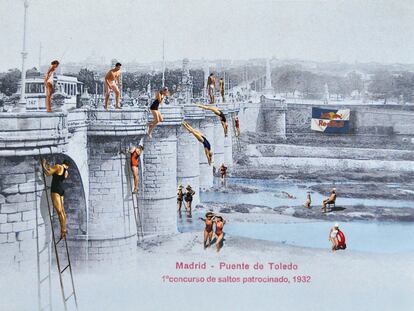 'Madrid. Puente de Toledo. Primer concurso de saltos patrocinado, 1932'.