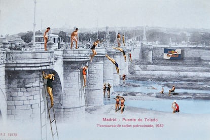 'Madrid. Puente de Toledo. Primer concurso de saltos patrocinado, 1932'.