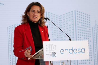 Teresa Ribera, vicepresidenta tercera y ministra para la Transición Ecológica, este miércoles en Madrid en el foro Spain Investors Day.