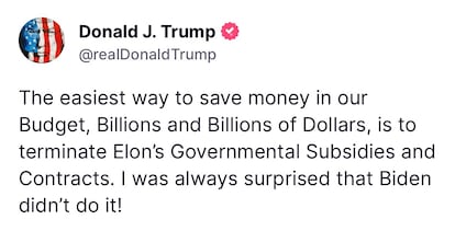 Mensaje de Donald Trump publicado en la red social 'Truth Social' este 5 de Junio.