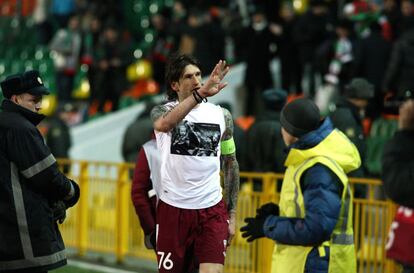 Roman Sharonov celebra su gol al Inter.