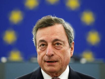 El presidente del Banco Central Europeo, Mario Draghi, durante el aniversario de la creación del euro. 