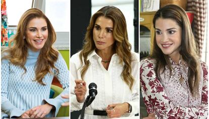 La reina Rania de Jordania esta semana, hace dos años y en 2008.