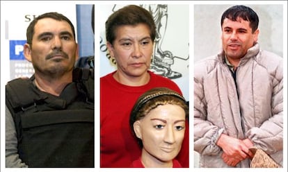 De izquierda a derecha, tres rostros del crimen en M&eacute;xico: el Pozolero, un sicario que deshac&iacute;a cuerpos en &aacute;cido; la Mataviejitas, una asesina en serie de ancianas, y el Chapo Guzm&aacute;n, el narcotraficante m&aacute;s renombrado del mundo.