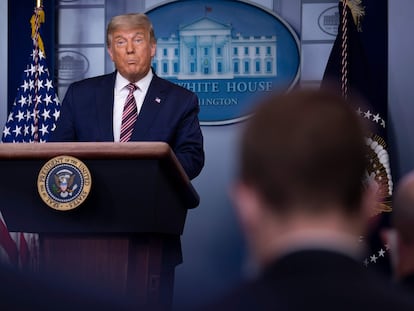 Donald Trump durante su discurso desde la Casa Blanca este jueves.