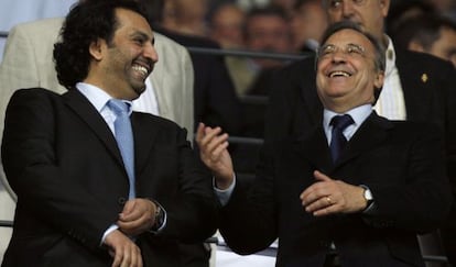 El jeque Al-Thani junto a Florentino P&eacute;rez. 