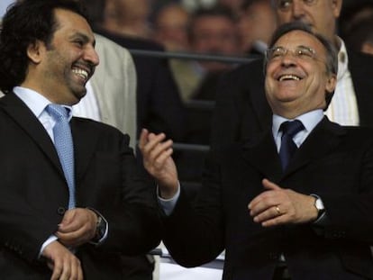 El jeque Al-Thani junto a Florentino P&eacute;rez. 