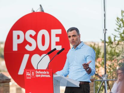 El presidente del Gobierno, Pedro Sánchez, durante su intervención durante un acto en Segovia, este lunes.