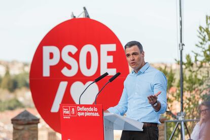 El presidente del Gobierno, Pedro Sánchez, durante su intervención durante un acto en Segovia, este lunes.