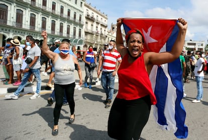 Contraprotesta organizada por el Gobierno cubano en La Habana tras las manifestaciones de la oposición el pasado 11 de julio. 