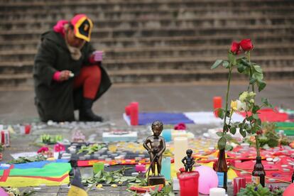 Homenaje a las v&iacute;ctimas en la plaza de la Bolsa este mi&eacute;rcoles en Bruselas. 