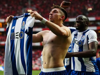 Herrera celebra su gol contra el Benfica.