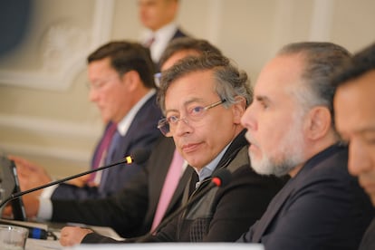 El presidente Gustavo Petro durante la reunión de la Comisión Nacional de Garantías Electorales, en Bogotá, Colombia, el 9 de junio 2025.