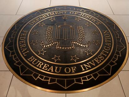 The Federal Bureau of Investigation seal is seen at FBI headquarters in Washington, U.S.