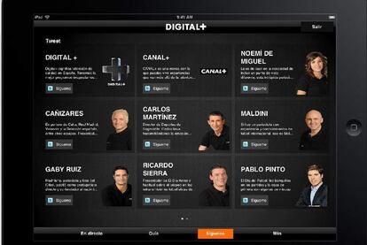 Los usuarios podrán chequear lo último de los twitters de algunas de las caras más conocidas de Canal + como carlos MArtínez, Maldini o Nacho Aranda.