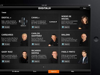 Los usuarios podrán chequear lo último de los twitters de algunas de las caras más conocidas de Canal + como carlos MArtínez, Maldini o Nacho Aranda.