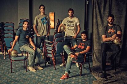 De izquierda a derecha, José Calderón, Víctor Claver, Rudy Fernández, Ricky Rubio y Marc Gasol