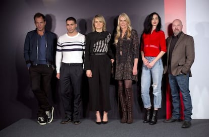 From left to right: Will Arnett, Miguel Ángel Silvestre, Taylor Schilling, Daryl Hannah, Kyrsten Ritter and Steven DeKnight, at the Netflix presentation in Madrid on Tuesday.