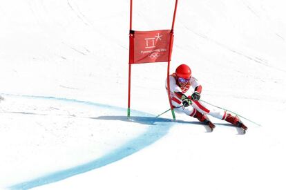 El ganador de la medalla de oro, Marcel Hirscher, de Austria, en la segunda ronda del slalom gigante, el 18 de febrero.