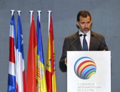 El Príncipe Felipe ayer en el V Congreso Iberoamericano de Cultura en el Palacio de Congresos de Zaragoza.