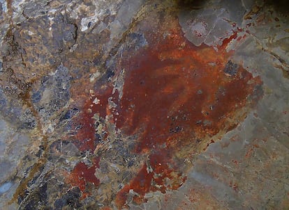 Pintura rupestre hallada en la cueva de Lena Hara (Timor Oriental) por el equipo de Marcos García-Díez