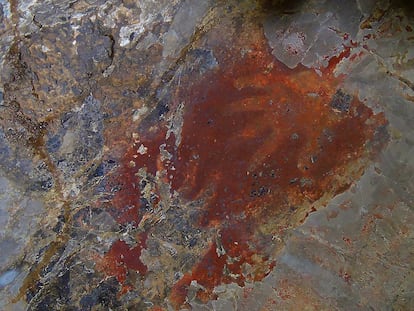 Pintura rupestre hallada en la cueva de Lena Hara (Timor Oriental) por el equipo de Marcos García-Díez