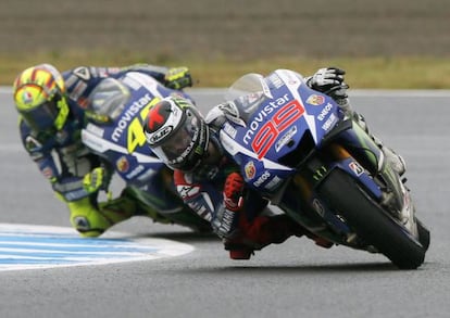 Jorge Lorenzo y Valentino Rossi, durante la carrera.