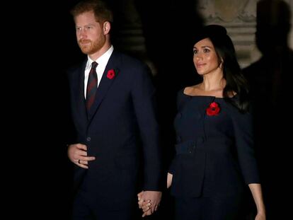 Meghan Markle y el príncipe Enrique durante los actos conmemorativos del centenario del fin de la I Guerra Mundial el pasado domingo, en Londres-