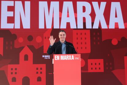 El secretario general del PSOE y presidente del Gobierno, Pedro Sánchez, el domingo en un acto del PSC, en L'Hospitalet de Llobregat (Barcelona).