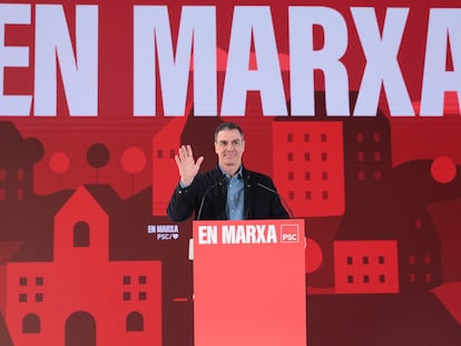 El secretario general del PSOE y presidente del Gobierno, Pedro Sánchez, el domingo en un acto del PSC, en L'Hospitalet de Llobregat (Barcelona).