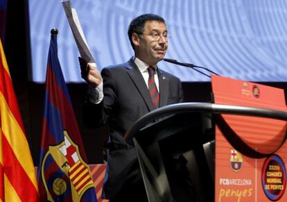 Josep Maria Bartomeu, presidente del Barça, en la última asamblea. 