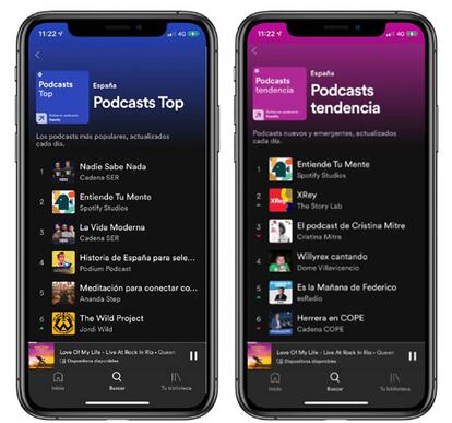 Nuevas clasificaciones de podcasts en Spotify.