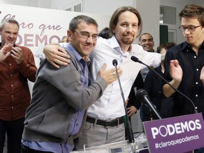 Monedero, Iglesias y Errej&oacute;n, el pasado 25 de mayo.