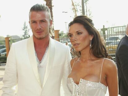 David y Victoria Beckham a su llegada a los MTV Movie Awards de 2003 en Los Ángeles.