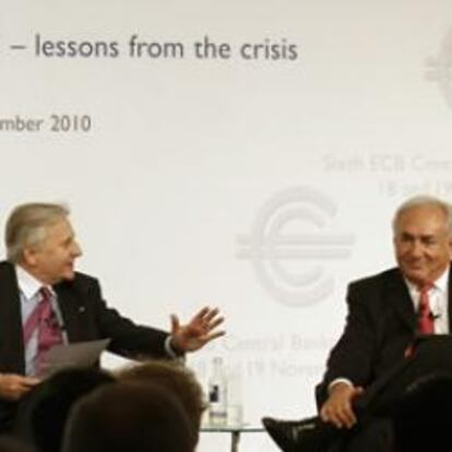 El Gobernador del Banco Central de Brasil, Henrique Mereilles; Ben Bernanke, Jean-Claude Trichet y el director gerente del FMI Dominique Strauss-Kahn