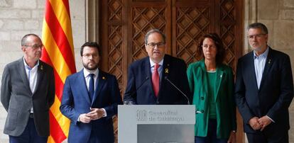 Comparecencia del presidente de la Generalitat, Quim Torra, este sábado.