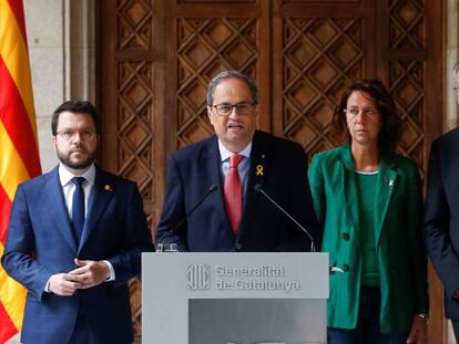 Comparecencia del presidente de la Generalitat, Quim Torra, este sábado.