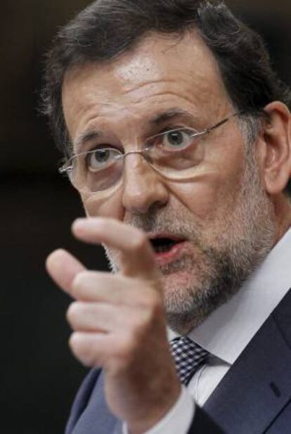 El presidente del Gobierno, Mariano Rajoy, durante su comparecencia hoy ante el pleno del Congreso.