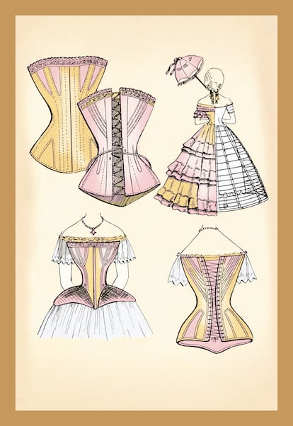 Ilustración de corsés de 1950.